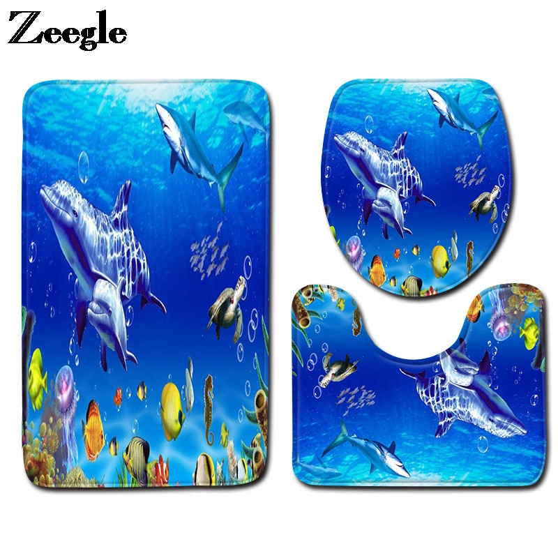 Ispis podvodnog svijeta Prostirka za kupanje u kupaonici HomeDecoration Set tepiha za jastuk za WC školjku Vodootporna protuklizna prostirka za noge
