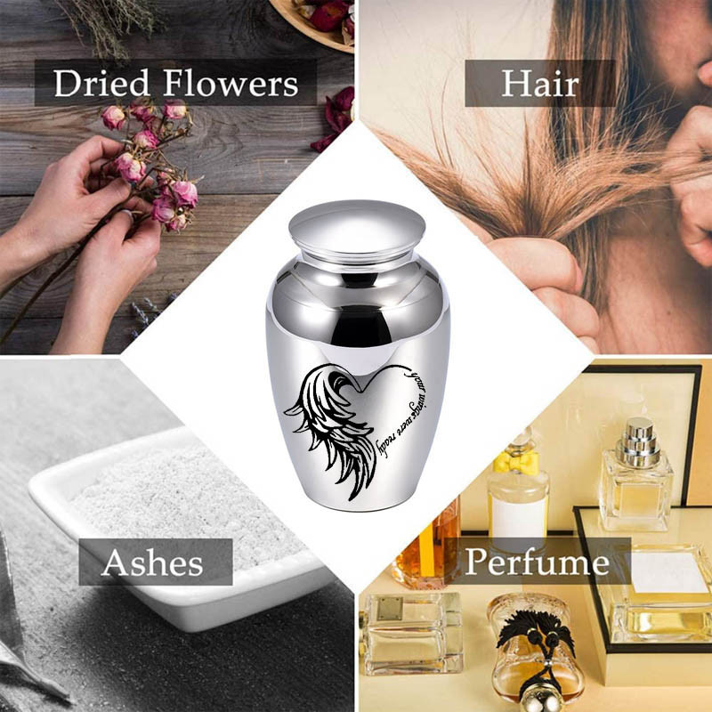 Urne za kremiranje s krilima anđela u obliku srca, uspomena, pogrebna komemorativna posuda za pepeo izvrsna posuda za pepeo od aluminijske legure 5 boja