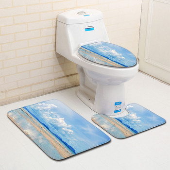 Zeegle Σετ πατάκι μπάνιου με μοτίβο παραλίας Κάλυμμα τουαλέτας Χαλάκι ντους από μικροΐνες Αντιολισθητικό χαλί μπάνιου Πόδι Χαλί δαπέδου