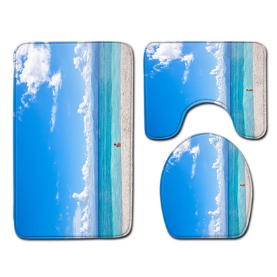 Zeegle 3D uzorak za plažu Set prostirki za kupaonicu Poklopac Poklopac za WC školjku Podloga za tuširanje od mikrovlakana Neklizajuća toaletna prostirka Kupaonska prostirka za noge Mekana podna prostirka