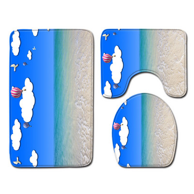 Zeegle 3D uzorak za plažu Set prostirki za kupaonicu Poklopac Poklopac za WC školjku Podloga za tuširanje od mikrovlakana Neklizajuća toaletna prostirka Kupaonska prostirka za noge Mekana podna prostirka