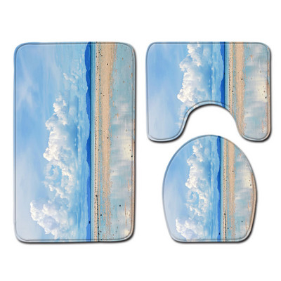 Zeegle 3D uzorak za plažu Set prostirki za kupaonicu Poklopac Poklopac za WC školjku Podloga za tuširanje od mikrovlakana Neklizajuća toaletna prostirka Kupaonska prostirka za noge Mekana podna prostirka