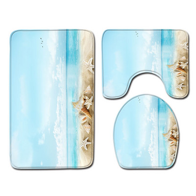 Zeegle 3D uzorak za plažu Set prostirki za kupaonicu Poklopac Poklopac za WC školjku Podloga za tuširanje od mikrovlakana Neklizajuća toaletna prostirka Kupaonska prostirka za noge Mekana podna prostirka