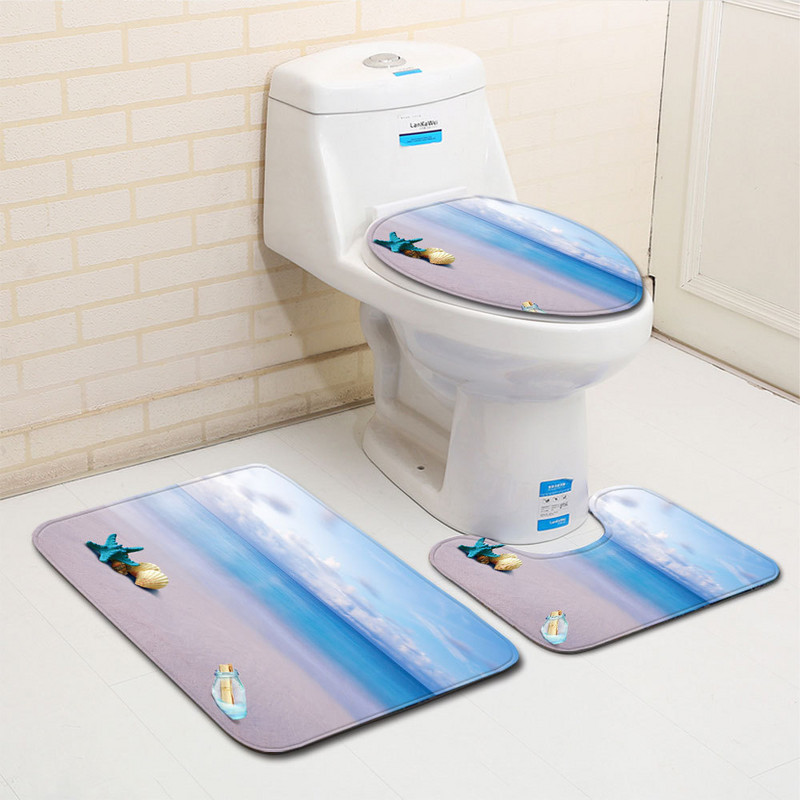 Zeegle 3D uzorak za plažu Set prostirki za kupaonicu Poklopac Poklopac za WC školjku Podloga za tuširanje od mikrovlakana Neklizajuća toaletna prostirka Kupaonska prostirka za noge Mekana podna prostirka