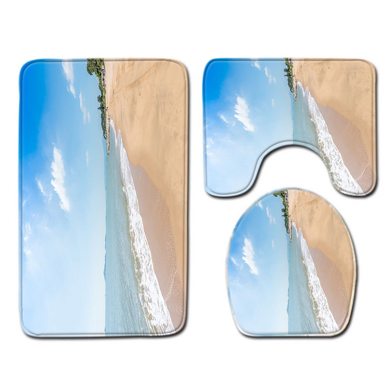 Zeegle 3D uzorak za plažu Set prostirki za kupaonicu Poklopac Poklopac za WC školjku Podloga za tuširanje od mikrovlakana Neklizajuća toaletna prostirka Kupaonska prostirka za noge Mekana podna prostirka