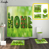 Zeegle 4PCS Set prostirki za kupaonicu Grass Letter Carpet Rug Set kupaonskih prostirki Set prostirki za WC školjku Protuklizni podni tepih za kupaonicu