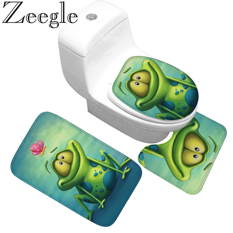 3gab Karikatūra Vannas Paklāji Paklāju Komplekts Neslīdošs Flaneļa Vannas Paklājiņš Vannas istabas Grīdas Paklājs Mājas Dekors Tualetes Sēdekļa Pārklājums Paklājs Tualetes Paklājs