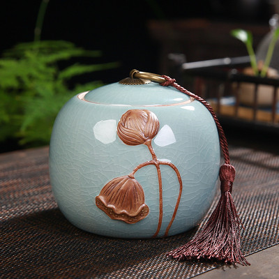 11X11X11cm 700ml Velika keramička posuda Vintage Lotus Jar Čvrsto zatvorena posuda Keramička posuda Elegance Urna s pepelom otporna na curenje