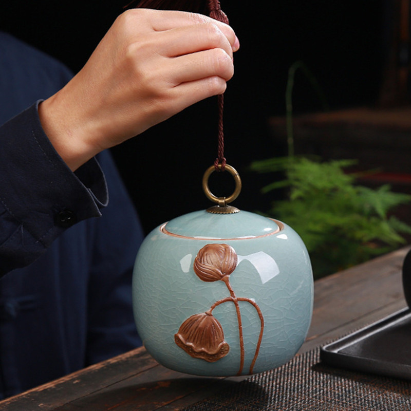 11X11X11cm 700ml Velika keramička posuda Vintage Lotus Jar Čvrsto zatvorena posuda Keramička posuda Elegance Urna s pepelom otporna na curenje