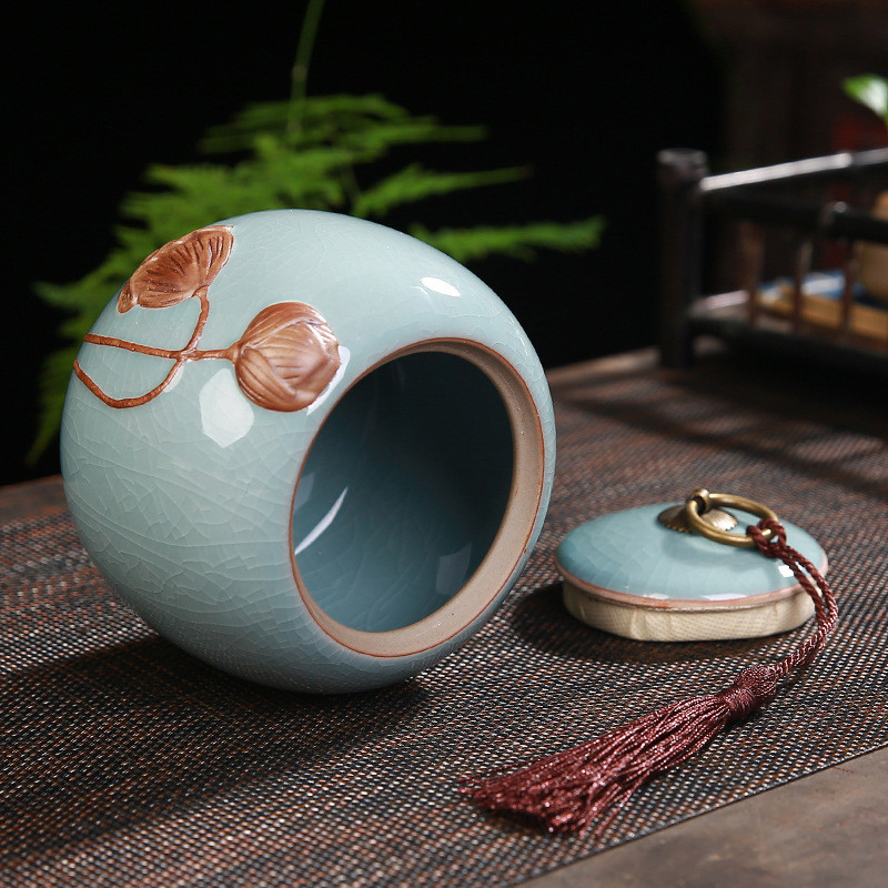 11X11X11cm 700ml Velika keramička posuda Vintage Lotus Jar Čvrsto zatvorena posuda Keramička posuda Elegance Urna s pepelom otporna na curenje