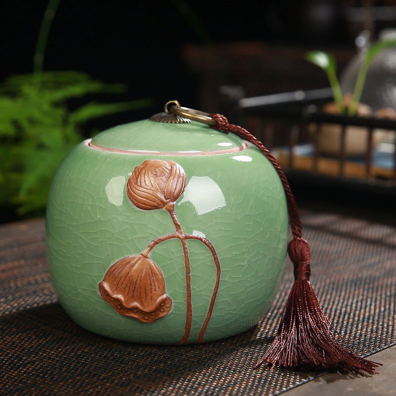 11X11X11cm 700ml Velika keramička posuda Vintage Lotus Jar Čvrsto zatvorena posuda Keramička posuda Elegance Urna s pepelom otporna na curenje