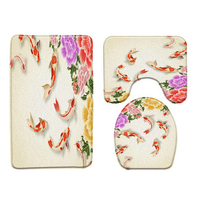 3 τμχ/Σετ Flower Bird Pattern Σετ χαλάκι μπάνιου Peacock Koi Floral Plant Water Scenery διακόσμηση μπάνιου Αντιολισθητικό χαλί τουαλέτας