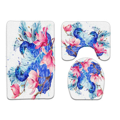 3 τμχ/Σετ Flower Bird Pattern Σετ χαλάκι μπάνιου Peacock Koi Floral Plant Water Scenery διακόσμηση μπάνιου Αντιολισθητικό χαλί τουαλέτας