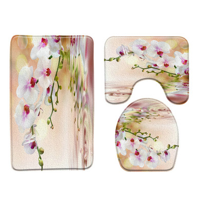 3 τμχ/Σετ Flower Bird Pattern Σετ χαλάκι μπάνιου Peacock Koi Floral Plant Water Scenery διακόσμηση μπάνιου Αντιολισθητικό χαλί τουαλέτας