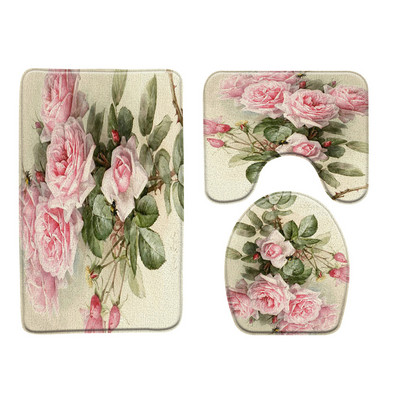 3 τμχ/Σετ Flower Bird Pattern Σετ χαλάκι μπάνιου Peacock Koi Floral Plant Water Scenery διακόσμηση μπάνιου Αντιολισθητικό χαλί τουαλέτας