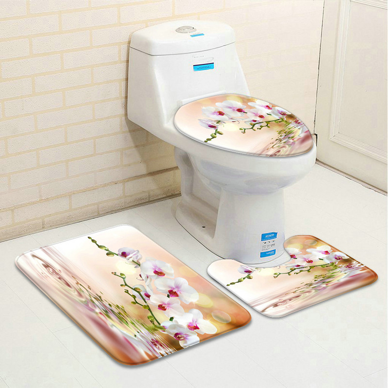 3 τμχ/Σετ Flower Bird Pattern Σετ χαλάκι μπάνιου Peacock Koi Floral Plant Water Scenery διακόσμηση μπάνιου Αντιολισθητικό χαλί τουαλέτας