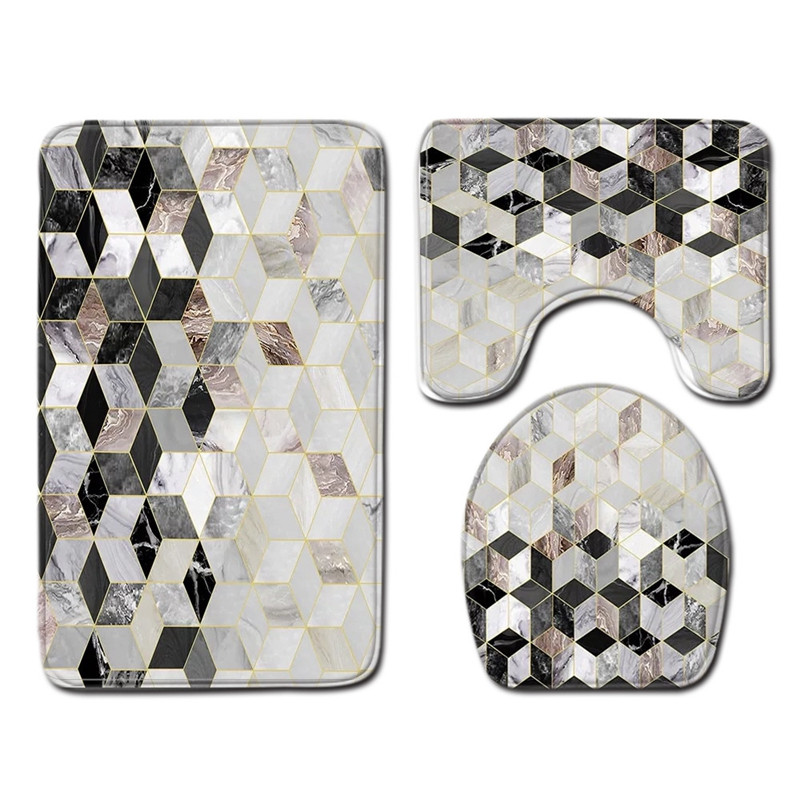 Set od 3 komada WC jastuka WC Podna prostirka Otisnuta mramorom Upijajuća prostirka za vrata Neklizajuće prostirke za kupaonicu U-tip Tepih Navlaka za WC sjedalo