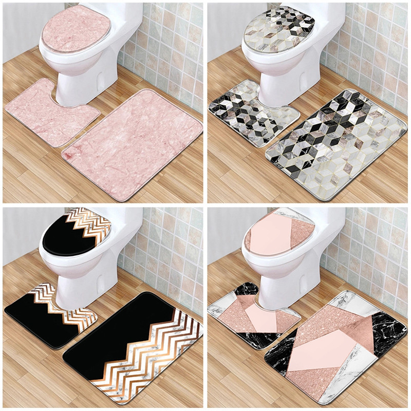 Set od 3 komada WC jastuka WC Podna prostirka Otisnuta mramorom Upijajuća prostirka za vrata Neklizajuće prostirke za kupaonicu U-tip Tepih Navlaka za WC sjedalo