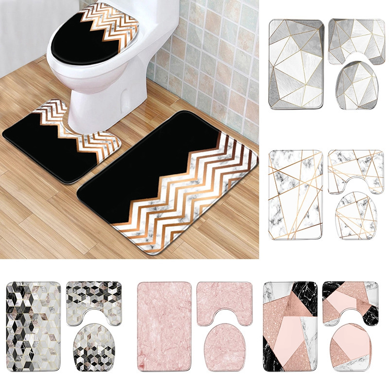 Set od 3 komada WC jastuka WC Podna prostirka Otisnuta mramorom Upijajuća prostirka za vrata Neklizajuće prostirke za kupaonicu U-tip Tepih Navlaka za WC sjedalo