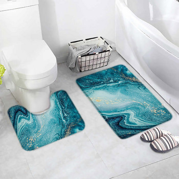 Комплект абстрактни мраморни постелки за баня със сив текстуриран модел Модерен луксозен килим за домашен под Баня Декоративен неплъзгащ се килим Подложки с U-образна форма