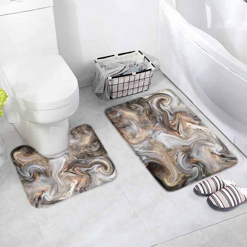 Apstraktni mramorni set prostirki za kupanje Sivi teksturirani uzorak Moderni luksuzni kućni podni tepih Kupaonski ukrasni neklizajući prostirka U obliku prostirke