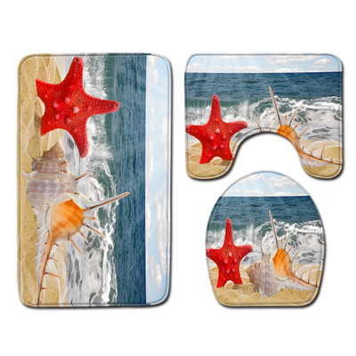 Set od 3 dijela Školjke za plažu Podna prostirka Otirač za vrata Kupaonski tepih Kupaonski tepisi Navlaka za WC sjedalo Podna prostirka Kupaonski dekor