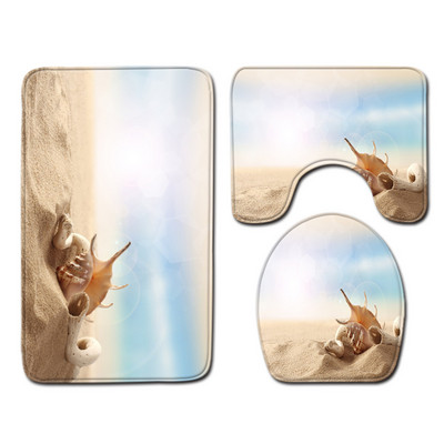 Set od 3 dijela Školjke za plažu Podna prostirka Otirač za vrata Kupaonski tepih Kupaonski tepisi Navlaka za WC sjedalo Podna prostirka Kupaonski dekor