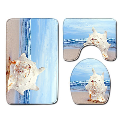 Set od 3 dijela Školjke za plažu Podna prostirka Otirač za vrata Kupaonski tepih Kupaonski tepisi Navlaka za WC sjedalo Podna prostirka Kupaonski dekor