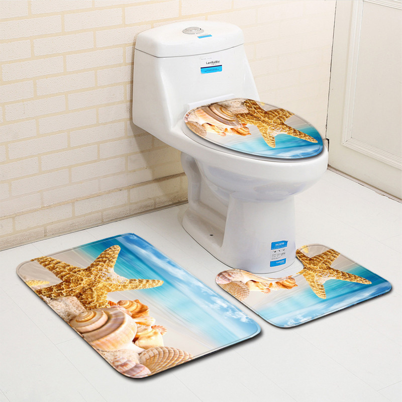 Set od 3 dijela Školjke za plažu Podna prostirka Otirač za vrata Kupaonski tepih Kupaonski tepisi Navlaka za WC sjedalo Podna prostirka Kupaonski dekor
