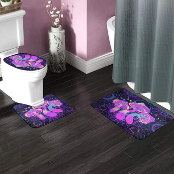 Подложка за баня за килими за баня Trippy Magic Mushrooms Sacred Mystic Комплекти 3 бр. Подложки за душ Мемори пяна Неплъзгаща се Килим за пода на тоалетна вана