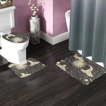Подложка за баня за килими за баня Tarot Sun Moon Witchy Night Комплекти от 3 части Подложки за душ Memory Foam Неплъзгаща се тоалетна вана Килим за пода Мек