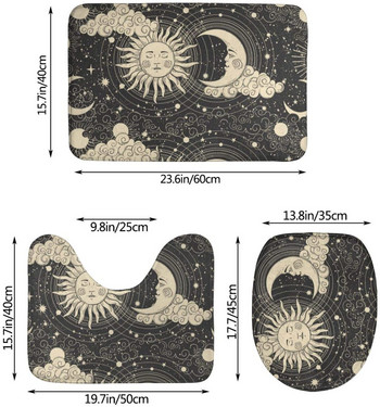 Подложка за баня за килими за баня Tarot Sun Moon Witchy Night Комплекти от 3 части Подложки за душ Memory Foam Неплъзгаща се тоалетна вана Килим за пода Мек