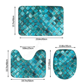 Тюркоазено синьо 3 бр. Покривало за тоалетна чиния Неплъзгаща се подложка Комплект килими за баня Мека тоалетна седалка Комплект подложки за баня Аксесоари за декорация на баня