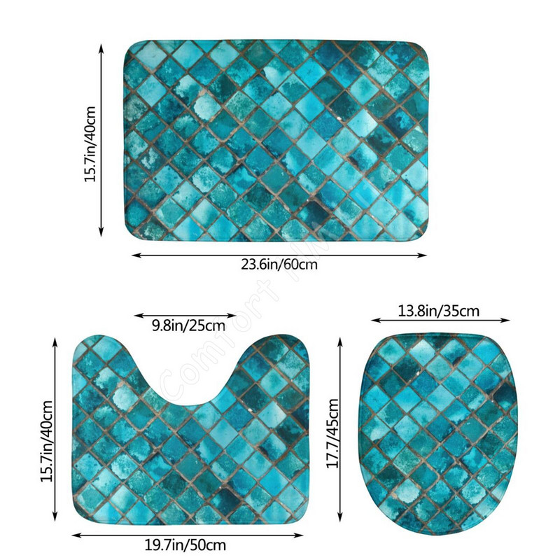 Tirkīza zils 3 gab. Tualetes pārvalks Neslīdošs paklājiņš Vannas istabas paklāju komplekts Mīksts tualetes sēdekļa vannas paklāja komplekts Piederumi vannas istabas dekorēšanai
