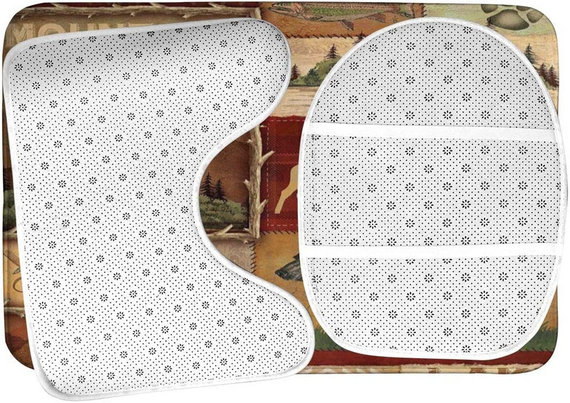 Rustic Lodge Bear Moose Kupaonski prostirke od 3 komada Komplet prostirki za kupaonicu Contour Rug Navlaka za poklopac WC školjke s neklizajućom podlogom