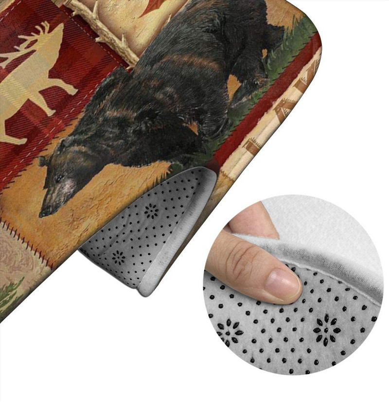 Rustic Lodge Bear Moose Kupaonski prostirke od 3 komada Komplet prostirki za kupaonicu Contour Rug Navlaka za poklopac WC školjke s neklizajućom podlogom