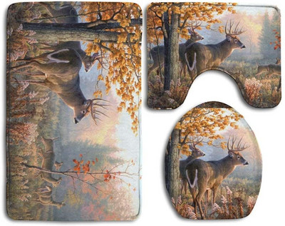 Deer in Autumn Super Cute Σετ χαλιών μπάνιου 3 τεμαχίων Χαλί μπάνιου Κάλυμμα καπακιού χαλιού περιγράμματος χαλιού 3 τεμαχίων Σετ χαλιού μπάνιου