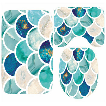 Стилна розова аква синя русалка везни комплект постелки за баня 3PCS цветна постелка за тоалетна килим килим акварел душ стая подложка
