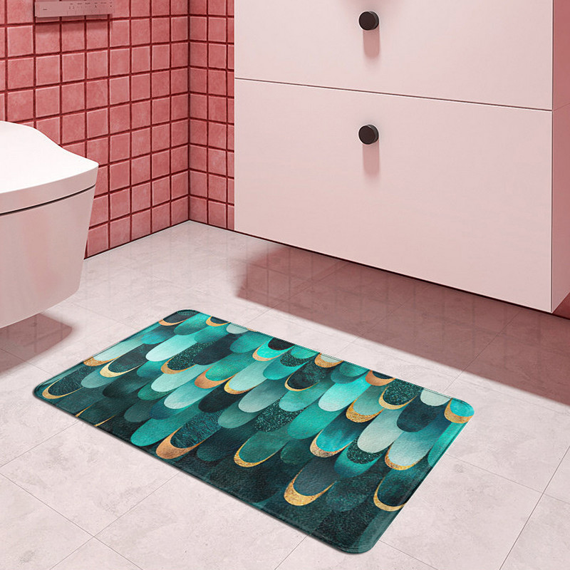 Otisnuti zeleni šljunak Tepih za spavaću sobu Periv neklizajući Kuhinjski tepih Podni tepisi Kućni dnevni boravak Tepisi Balkon Kupaonica Otirač za noge