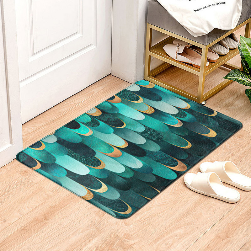 Otisnuti zeleni šljunak Tepih za spavaću sobu Periv neklizajući Kuhinjski tepih Podni tepisi Kućni dnevni boravak Tepisi Balkon Kupaonica Otirač za noge
