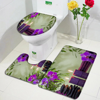 Purple Orchid Zen постелки за баня 3 бр. Комплект бяла свещ Черен масажен камък Спа Килим за врата Декорация на домашна баня Неплъзгаща се подложка за покриване на тоалетна