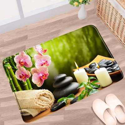 Purpura Orchid Zen vannas paklājiņi 3gab komplekts balts sveces melns masāžas akmens spa durvju paklājs mājas vannas istabas dekors, neslīdošs tualetes pārklāja paklājiņš