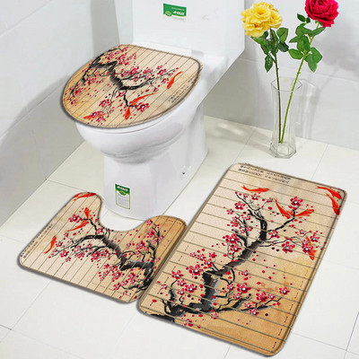 Purpura Orchid Zen vannas paklājiņi 3gab komplekts balts sveces melns masāžas akmens spa durvju paklājs mājas vannas istabas dekors, neslīdošs tualetes pārklāja paklājiņš