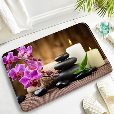 Purpura Orchid Zen vannas paklājiņi 3gab komplekts balts sveces melns masāžas akmens spa durvju paklājs mājas vannas istabas dekors, neslīdošs tualetes pārklāja paklājiņš