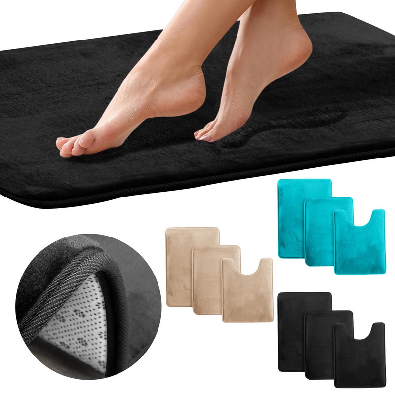 3 vannas istabas paklājiņu komplekts, mīksts, neslīdošs, 3 gab., bruģakmens paklājiņš vannas istabas paklājs, absorbējošs dušas paklājs, tualetes vāks, pārsegs grīda