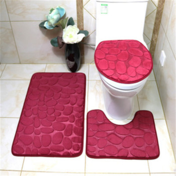 Комплект от 3 калдъръмени релефни нехлъзгащи се подложки за баня Комплект тоалетни меки килими за душ Комплект килими Подложка за тоалетна Консумативи за баня