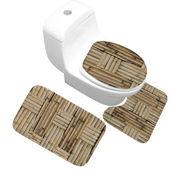 Zeegle Wood Printed 3Pcs Подложка за баня Неплъзгащи се Подложки за баня Комплект постелки за баня Абсорбираща подложка за тоалетна Комплект килими за баня