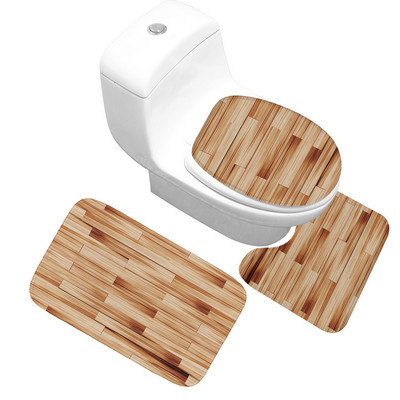 Zeegle Wood Printed 3Pcs Kupaonska prostirka Neklizajuća Podna prostirka za kupaonicu Set kupaonskih prostirača Upijajuća prostirka za WC Kupaonski set tepiha