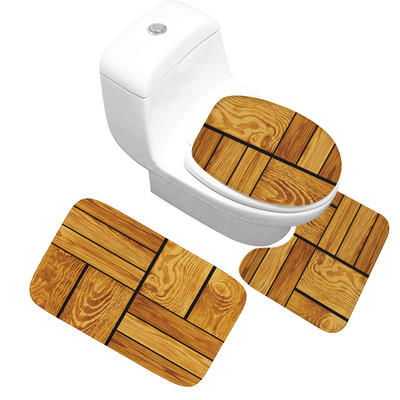 Zeegle Wood Printed 3Pcs Kupaonska prostirka Neklizajuća Podna prostirka za kupaonicu Set kupaonskih prostirača Upijajuća prostirka za WC Kupaonski set tepiha