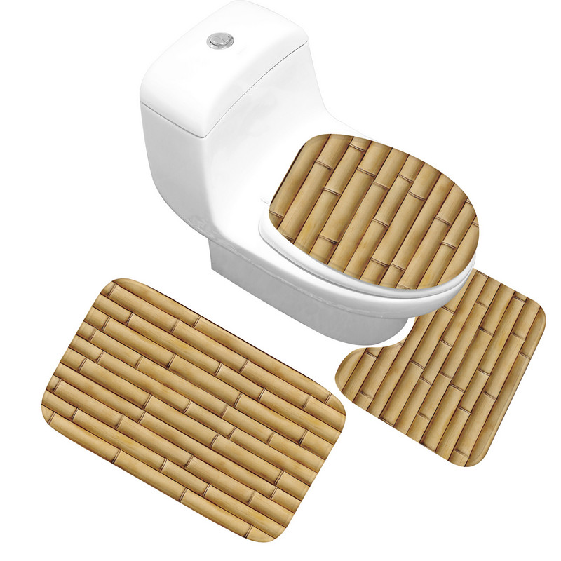 Zeegle Wood Printed 3Pcs Kupaonska prostirka Neklizajuća Podna prostirka za kupaonicu Set kupaonskih prostirača Upijajuća prostirka za WC Kupaonski set tepiha